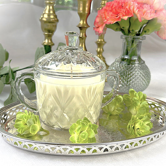 Whispering Peony Candle in a Crystal Lidded Sugar Bowl