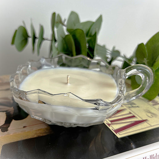 Whispering Peony Candle in  a Finger Loop Cube Candy Dish