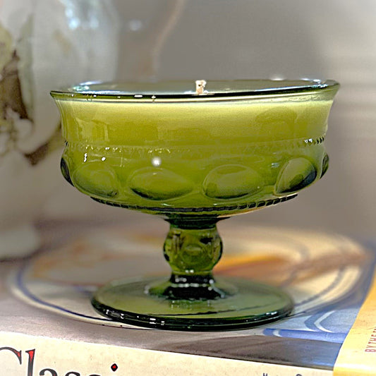 Cocoa Butter Cashmere Candle in a Green Thumbprint Coupe