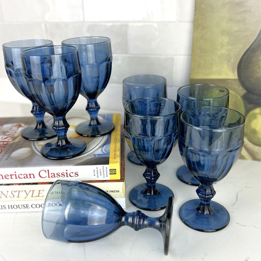 8 Libbey Gibraltar Dusky Blue Goblets